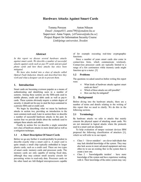 attacks on smart cards abstract|Attacks against smart cards: Hands on session .